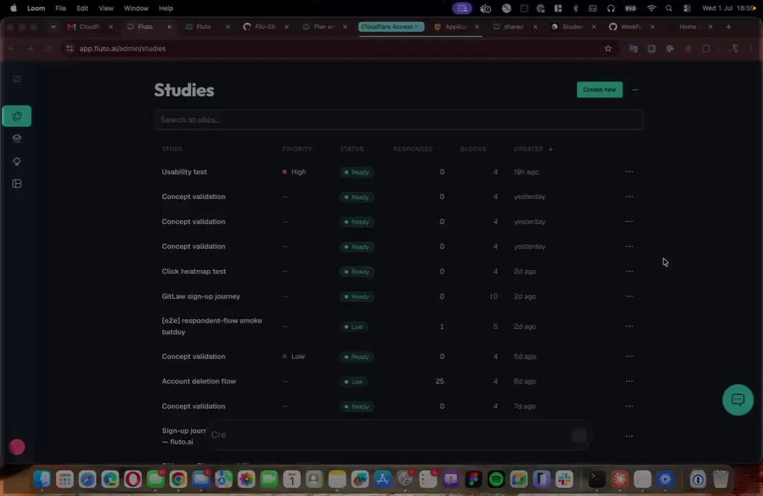 The studies list in the live app without the feature, on staging with the privacy lock but no avatars, then the share panel opening from a row and the list on a phone once the release completed.