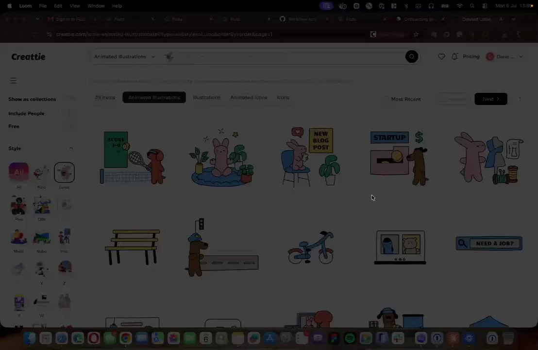 Claude Code placing a Lottie dog on the onboarding welcome screen: the illustration set, the visible animation box before adjustment, and the dog sized and positioned above the heading.