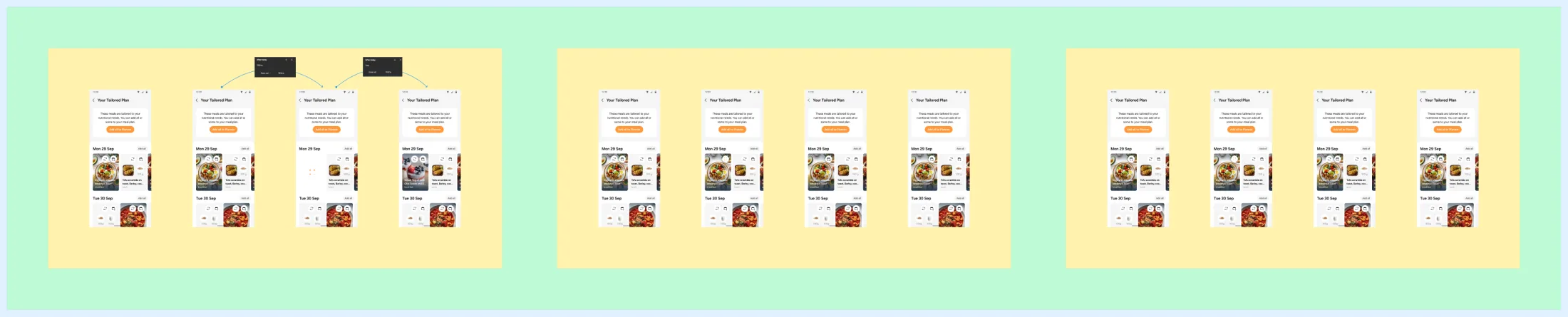Sprint 12, the animations section: the swap running through its loading state frame by frame across three groups of screens.